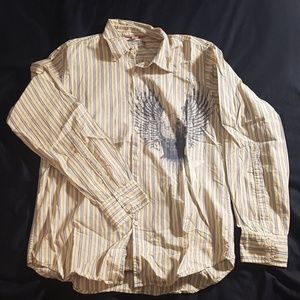 NWOT GUESS Men's Casual Striped Button Up Shirt with Eagle Print - Large